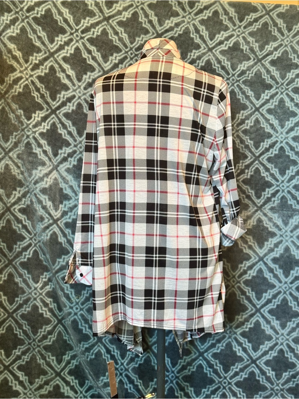 Plaid Open Front Cardigan with Tie - Picture 3 of 5
